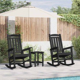 Silla mecedora de jardín 3 pcs Negro 38 x 38 x 46cm Plástico