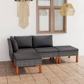 4-piece garden furniture set and gray synthetic rattan cushions by vidaXL, Garden sets - Ref: Foro24-3059709, Price: 266,77 €...