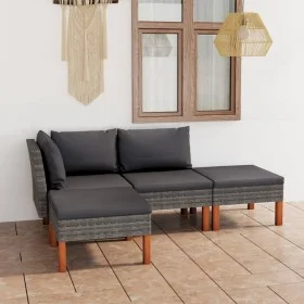 4-piece garden furniture set and gray synthetic rattan cushions by vidaXL, Garden sets - Ref: Foro24-3059709, Price: 263,05 €...
