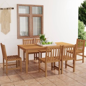 Conjunto de comedor de jardín 7 piezas madera maciza de teca