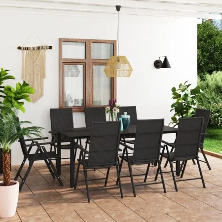 Juego de comedor para jardín 9 piezas negro de vidaXL, Conjuntos de jardín - Ref: Foro24-3060051, Precio: 696,52 €, Descuento: %