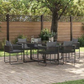 Conjunto de Comedor de Jardín 7 pcs Negro Acero Conjunto de Comedor de Jardín 7 pcs Negro Acero