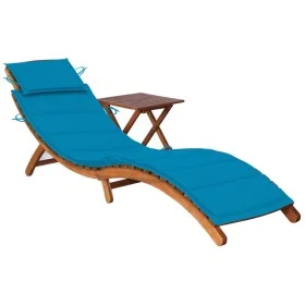 Tumbona de jardín con mesa y cojín madera maciza de acacia de vidaXL, Tumbonas - Ref: Foro24-3061591, Precio: 191,30 €, Descu...
