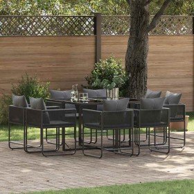 Conjunto de Comedor de Jardín 9 pcs Negro Acero