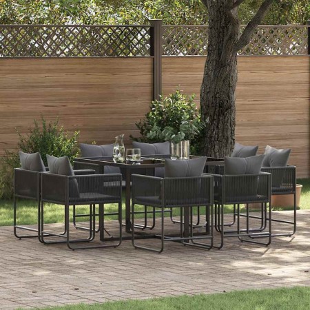 Conjunto de Comedor de Jardín 9 pcs Negro Acero