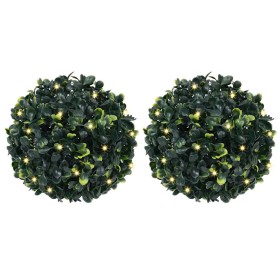 Bolas de boj artificial con luces LED 2 unidades 22 cm