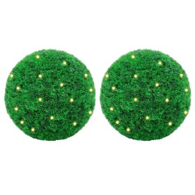 Bolas de boj artificial con luces LED 2 unidades 27 cm