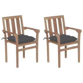 Gartenstühle 2 Stk. Teakholz mit anthrazitgrauen Kissen von vidaXL, Gartenstühle - Ref: Foro24-3062223, Preis: 249,07 €, Raba...