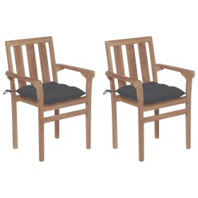 Sillas de jardín 2 uds madera teca con cojines gris antracita de vidaXL, Sillas de jardín - Ref: Foro24-3062223, Precio: 254,...