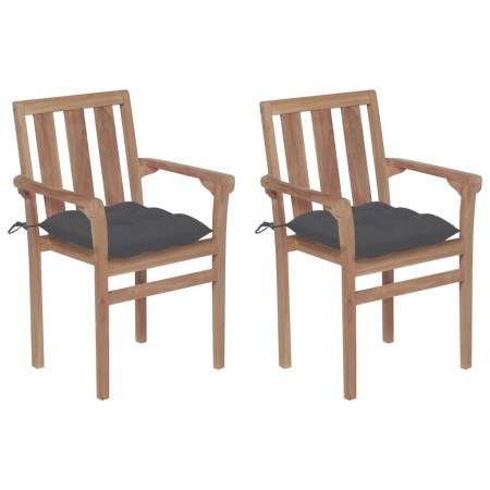 Gartenstühle 2 Stk. Teakholz mit anthrazitgrauen Kissen von vidaXL, Gartenstühle - Ref: Foro24-3062223, Preis: 254,28 €, Raba...
