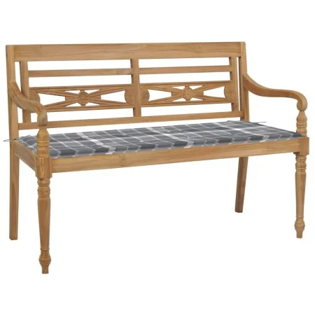 Batavia bench solid teak wood and gray checkered cushion 120 cm by vidaXL, garden benches - Ref: Foro24-3062168, Price: 224,5...