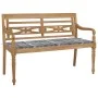 Batavia bench solid teak wood and gray checkered cushion 120 cm by vidaXL, garden benches - Ref: Foro24-3062168, Price: 224,5...