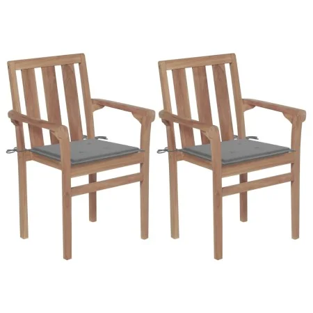 Garden chairs 2 units with gray cushions teak wood by vidaXL, Garden chairs - Ref: Foro24-3062209, Price: 261,08 €, Discount: %