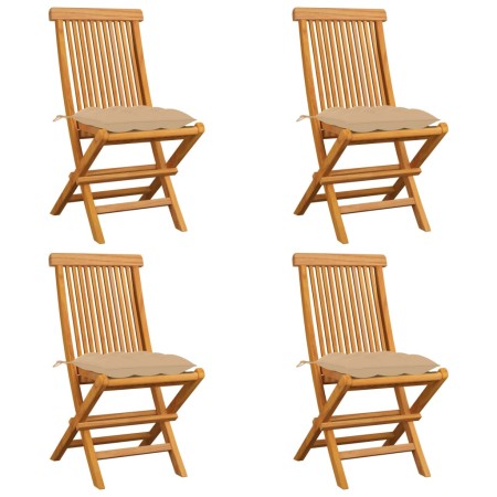 Sillas de jardín 4 uds madera maciza de teca con cojines beige by vidaXL, Garden chairs - Ref: Foro24-3062586, Price: 259,58 ...