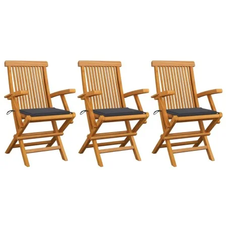 Gartenstühle 3 Stück Teakholz mit anthrazitgrauen Kissen von vidaXL, Gartenstühle - Ref: Foro24-3062514, Preis: 236,97 €, Rab...