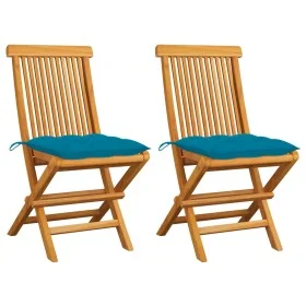 Garden chairs 2 pcs teak wood with light blue cushions by vidaXL, Garden chairs - Ref: Foro24-3062479, Price: 144,51 €, Disco...