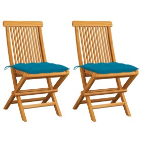Sillas de jardín 2 uds madera de teca con cojines azul claro de vidaXL, Sillas de jardín - Ref: Foro24-3062479, Precio: 142,6...