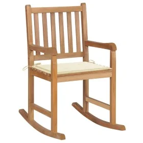 Schaukelstuhl aus massivem Teakholz mit cremefarbenem Kissen von vidaXL, Gartenstühle - Ref: Foro24-3062759, Preis: 162,99 €,...