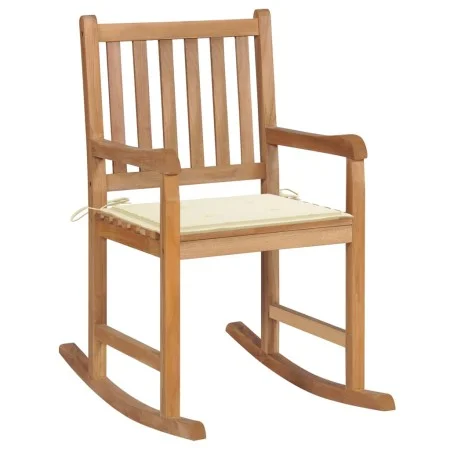 Solid Teak Wood Rocking Chair with Cream Cushion by vidaXL, Garden chairs - Ref: Foro24-3062759, Price: 162,96 €, Discount: %