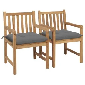 Garden chairs 2 pcs solid teak wood with gray cushions by vidaXL, Garden chairs - Ref: Foro24-3062746, Price: 304,67 €, Disco...