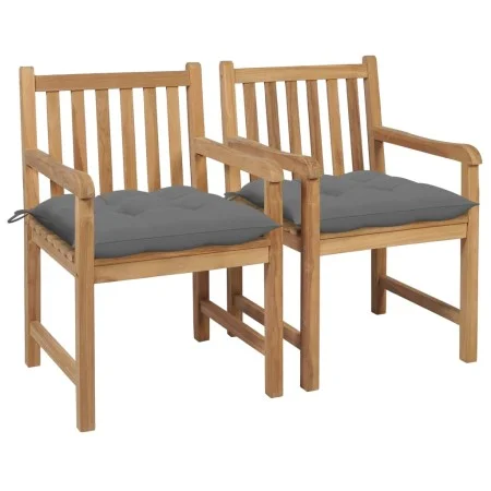 Sillas de jardín 2 uds madera maciza de teca con cojines grises de vidaXL, Sillas de jardín - Ref: Foro24-3062746, Precio: 30...