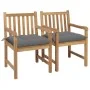 Sillas de jardín 2 uds madera maciza de teca con cojines grises de vidaXL, Sillas de jardín - Ref: Foro24-3062746, Precio: 30...