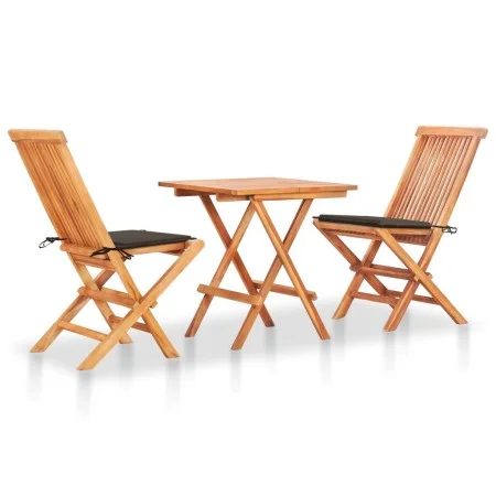 Set de bistró 3 pzas con cojines gris taupé madera maciza teca by vidaXL, Garden sets - Ref: Foro24-3063233, Price: 200,47 €,...