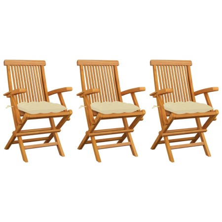 Garden chairs 3 units teak wood with cream white cushions by vidaXL, Garden chairs - Ref: Foro24-3062531, Price: 244,53 €, Di...