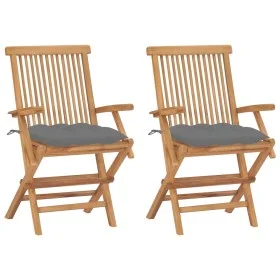 Gartenstühle 2 Stück Teakholz mit grauen Kissen von vidaXL, Gartenstühle - Ref: Foro24-3062503, Preis: 178,89 €, Rabatt: %