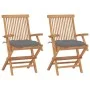 Sillas de jardín 2 uds madera teca con cojines grises de vidaXL, Sillas de jardín - Ref: Foro24-3062503, Precio: 181,02 €, De...
