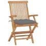 Sillas de jardín 2 uds madera teca con cojines grises de vidaXL, Sillas de jardín - Ref: Foro24-3062503, Precio: 181,02 €, De...