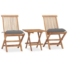 Folding garden dining set 3 pieces teak wood cushions by vidaXL, Garden sets - Ref: Foro24-3063214, Price: 161,55 €, Discount: %