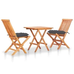 Bistro set 3 pieces teak wood and anthracite gray cushions by vidaXL, Garden sets - Ref: Foro24-3063240, Price: 194,77 €, Dis...