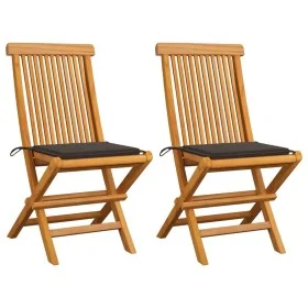 Sillas de jardín 2 uds con cojines gris taupe madera de teca de vidaXL, Sillas de jardín - Ref: Foro24-3062468, Precio: 147,1...