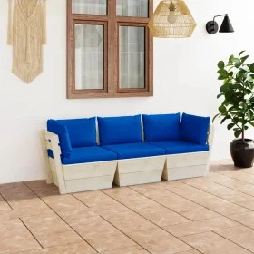3-seater garden pallet sofa with fir wood cushions by vidaXL, Garden sets - Ref: Foro24-3063406, Price: 243,49 €, Discount: %