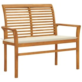 Solid teak wood garden bench with cream cushion 112 cm by vidaXL, garden benches - Ref: Foro24-3062651, Price: 147,24 €, Disc...