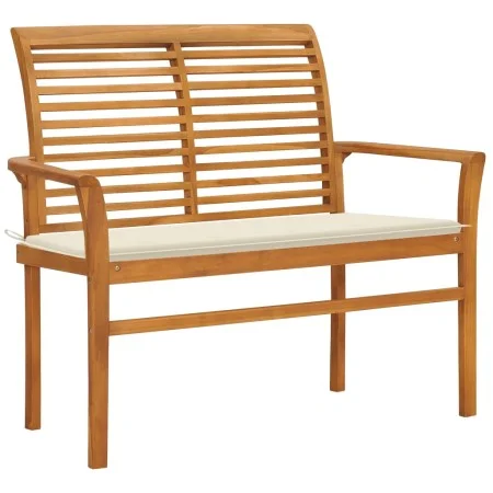 Banco de jardín madera maciza de teca con cojín crema 112 cm de vidaXL, Bancos de jardín - Ref: Foro24-3062651, Precio: 149,0...