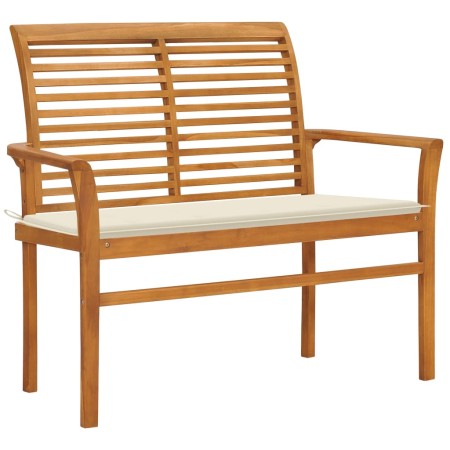 Gartenbank aus massivem Teakholz mit cremefarbenem Kissen, 112 cm von vidaXL, Gartenbänke - Ref: Foro24-3062651, Preis: 151,3...