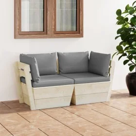 2-seater garden pallet sofa with fir wood cushions by vidaXL, Garden sets - Ref: Foro24-3063385, Price: 182,56 €, Discount: %