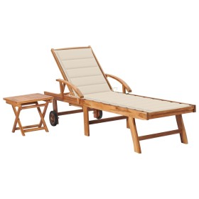 Lounger with solid teak wood table and cushion by vidaXL, Loungers - Ref: Foro24-3063023, Price: 299,23 €, Discount: %