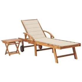 Lounger with solid teak wood table and cushion by vidaXL, Loungers - Ref: Foro24-3063023, Price: 310,10 €, Discount: %