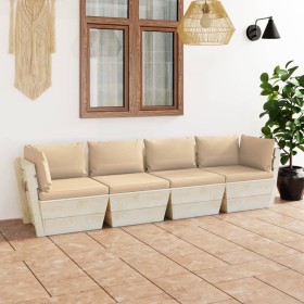 Sofá de palets de jardín 4 plazas con cojines madera de abeto