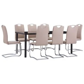 Cappuccino-colored synthetic leather 9-piece dining set by vidaXL, Furniture sets for kitchens and dining rooms - Ref: Foro24...
