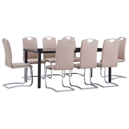 9-teiliges Ess-Set aus cappuccinofarbenem Kunstleder von vidaXL, Möbelsets für Küchen und Esszimmer - Ref: Foro24-3053120, Pr...
