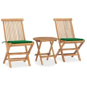 Folding garden dining set 3 pieces teak wood cushions by vidaXL, Garden sets - Ref: Foro24-3063176, Price: 170,23 €, Discount: %