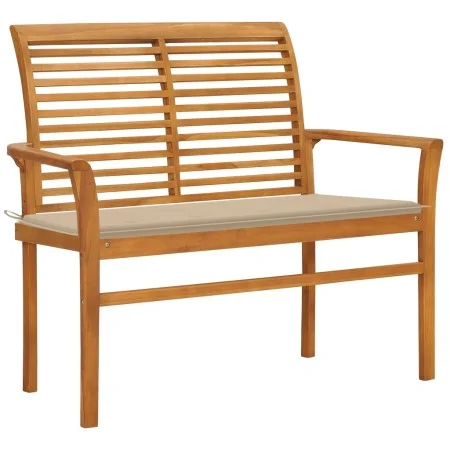 Solid teak wood garden bench with beige cushion 112 cm by vidaXL, garden benches - Ref: Foro24-3062652, Price: 150,63 €, Disc...