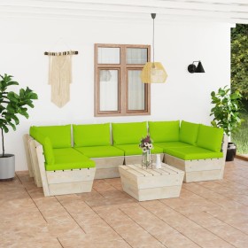 7-piece pallet garden furniture and fir wood cushions by vidaXL, Garden sets - Ref: Foro24-3063599, Price: 551,48 €, Discount: %