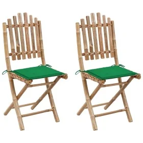 Sillas de jardín plegables 2 unidades bambú con cojines de vidaXL, Sillas de jardín - Ref: Foro24-3063992, Precio: 120,56 €, ...