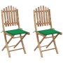 Sillas de jardín plegables 2 unidades bambú con cojines de vidaXL, Sillas de jardín - Ref: Foro24-3063992, Precio: 114,12 €