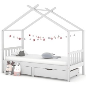 Estructura cama niños y cajones madera maciza blanca 90x200 cm